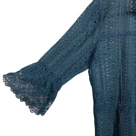Carlisle Collection Lace Dress &  Slip Dress Set, Button Up, Deep Teal, GORGEOUS - Picture 7 of 16